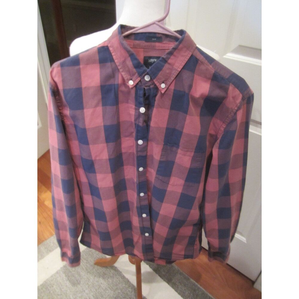 J. CREW NAVY & PINK BUFFALO PLAID LONG SLEEVE COTTON BUTTON DOWN SHIRT LARGE